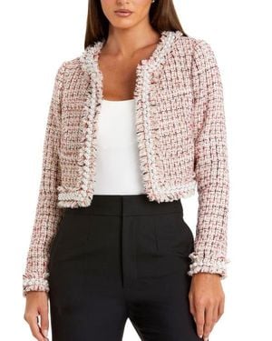 Mac Duggal Pearl Trim Long Sleeve Cropped Jacket - White