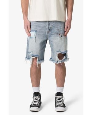 MNML Distressed Spider Denim Shorts - Blue