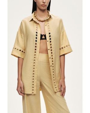 Nocturne Belted Eyelet Detail Short-Sleeve Jacket - Natural