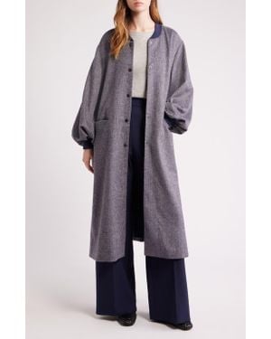 d.RA Cameron Balloon Sleeve Wool Blend Long Coat - Blue