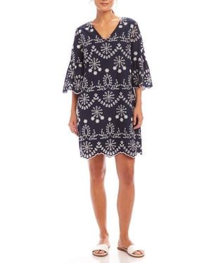 Karen Kane Eyelet Embroidered Sleeveless Tiered Cotton Dress - Blue