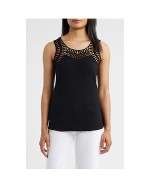 Loveappella Guipure Lace Accent Scoop Neck Tank - Black