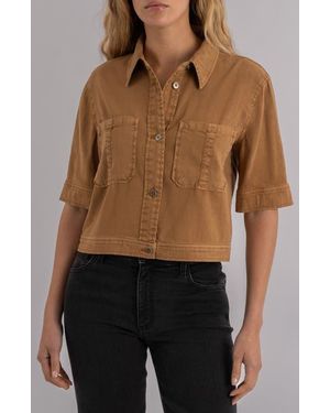 Kut From The Kloth Finley Short Sleeve Linen Blend Jacket - Brown