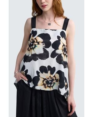 Luukaa Valina Floral Print Square-Neck Top - Black