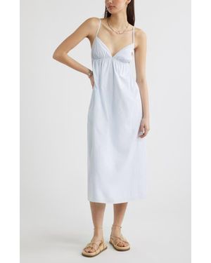 Open Edit Stripe Cotton Blend Midi Dress - White
