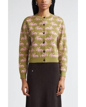 Sandy Liang Bouchette Merino Wool Jacquard Cardigan - Multicolor
