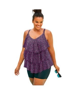 Swim 365 Longer-Length Tiered-Ruffle Tankini Top - Purple