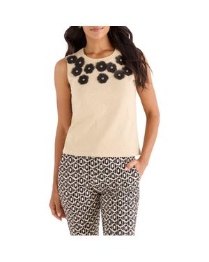NIC+ZOE Organza Appliqué Sleeveless Top - Brown