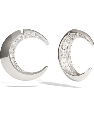 Awe Inspired Crescent Moon Bypass Hoop Earrings - Metallic