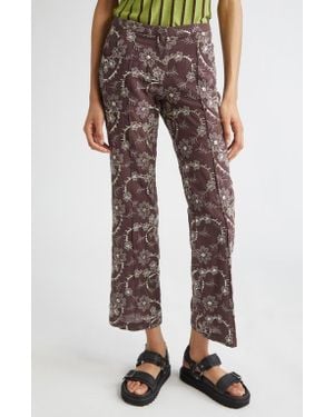 Siedres Cera Floral Sequin Straight Leg Pants - Brown