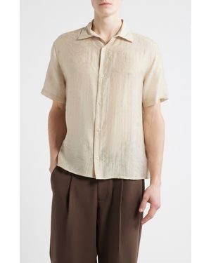 Open Edit Sunburst Jacquard Short Sleeve Button-Up Shirt - Natural