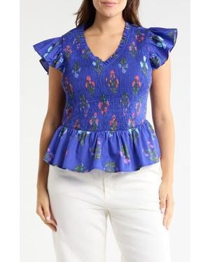 Sugarlips Clemen Floral Print Top - Blue