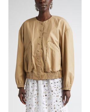 Dries Van Noten Contrast Trim Cotton Blouson Jacket - Natural