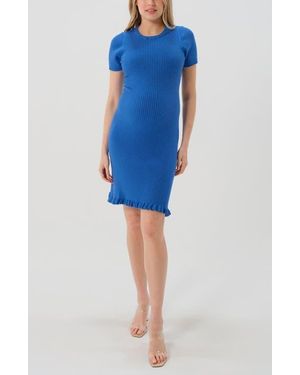 Marion Short Sleeve Knit Maternity Knee Length Sweater Dress With Hem Detail - Blue