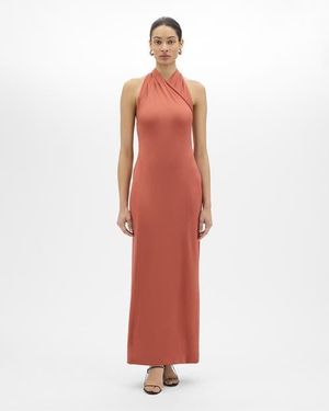 Another Tomorrow Gathered Halter Dress - White
