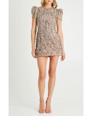 HELSI Coco Puff Sleeve Minidresscoco Sequin & Bead Embellished Puff Sleeve Minidress - Natural