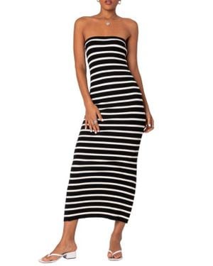 Edikted Stripe Strapless Maxi Dress - Black