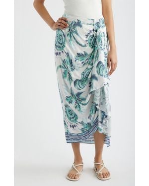 City Blues Faux Wrap Midi Skirt - Blue