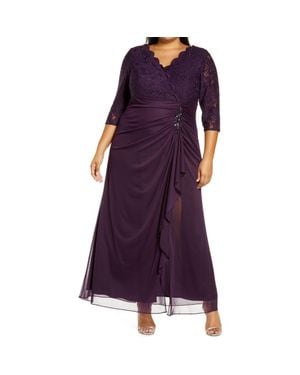 Alex Evenings Beaded Lace Bodice Empire Waist Gown - Purple