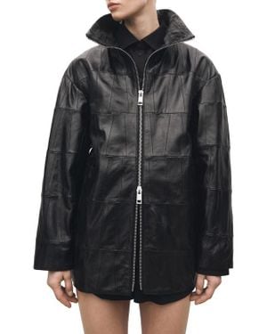 Mango Patchwork Leather Jacket - Black