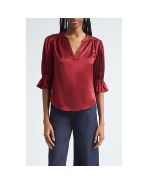 Cinq À Sept Fiona Split Neck Silk Top - Red