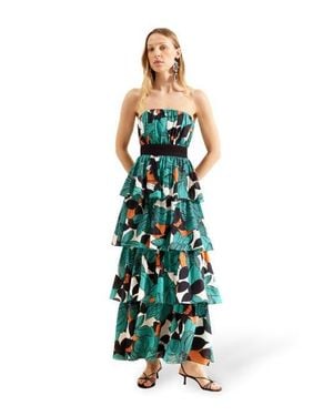 Ro&zo Claudia Print Tiered Dress - Blue