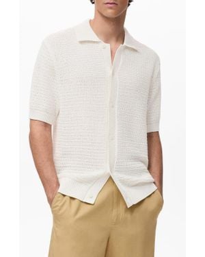 Mango Short Sleeve Knit Button-Up Shirt - White