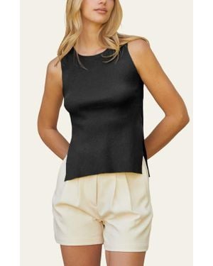Crescent Side Slit Sleeveless Knit Top - Black