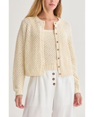 Crescent Basket Weave Knit Cardigan Tank Two Piece Set - Natural