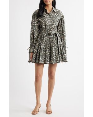 En Saison Floral Print Long Sleeve Cotton Shirtdress - Black