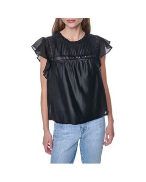 DKNY Studded Pintuck Top - Black