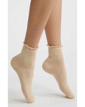 Stems Pointelle Ankle Socks - Natural