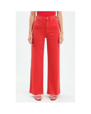 DAZE Far Out High Waist Wide Leg Jeans - Red