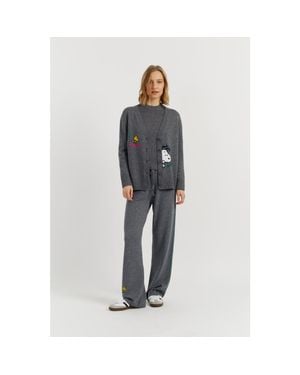 Chinti & Parker Wool-Cashmere Snoopy Embroidered Cardigan - Gray