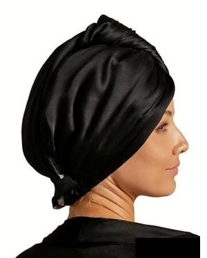 SILKSILKY Pure Silk Hair Towel Wrap - Black