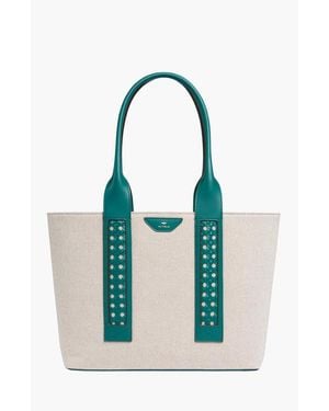 Aviteur Intreccio Weave Canvas Leather Handle Tote - Blue