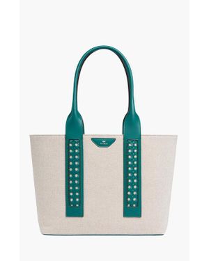 Aviteur Intreccio Weave Canvas Leather Handle Tote - Blue