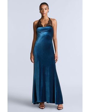 BCBGMAXAZRIA Lace Velvet Gown - Blue