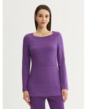 Misook Tonal Multi Stitch Soft Knit Tunic - Purple