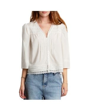 Billy T Fable Floral Lace Trim Cotton Blend Button-Up Shirt - White