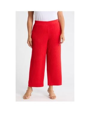 Anne Klein Crinkle Pull-On Ankle Wide Leg Pants - Red