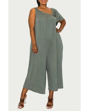 L I V D Willow Asymmetric Crop Wide Leg Jumpsuit - Green