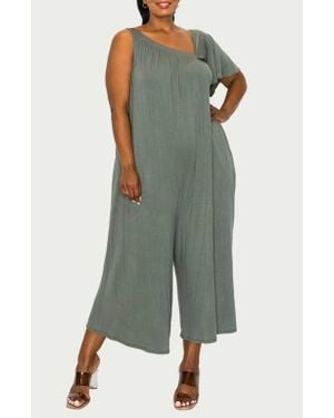 L I V D Willow Asymmetric Crop Wide Leg Jumpsuit - Green
