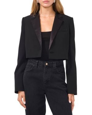 1.STATE Satin Lapel Crop Tuxedo Blazer - Black