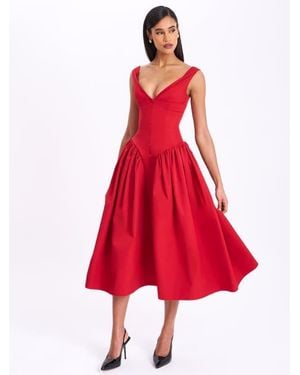 Miss Circle Nahla Drop Waist Midi Dress With Buttons - Red