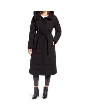 Ellen Tracy Belted Hooded Quilted Coat - Black