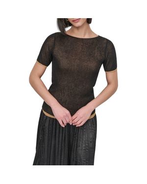 DKNY Contrast Layered Short Sleeve Sweater - Black