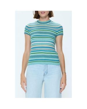 Pistola Selene Stripe Cotton Short Sleeve Sweater - Blue