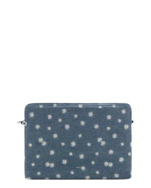 Mango Floral Embroidered Denim Laptop Case - Blue