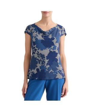 Kasper Floral Print Cowl Neck Top - Blue